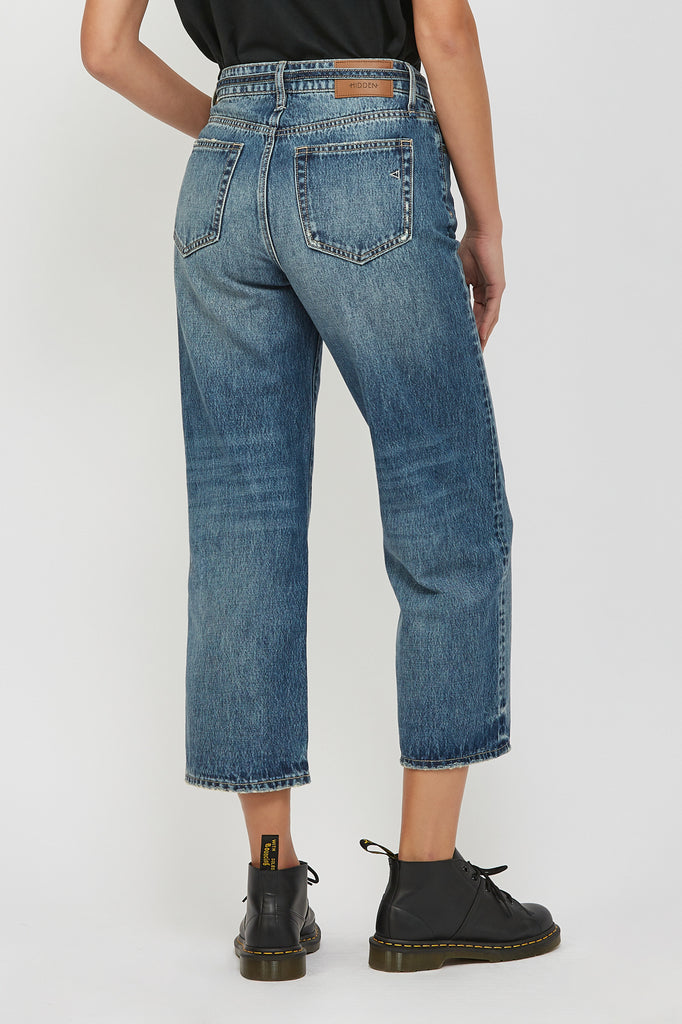 [ELLA] DARK CLASSIC DRAW STRING CROPPED WIDE STRAIGHT JEAN