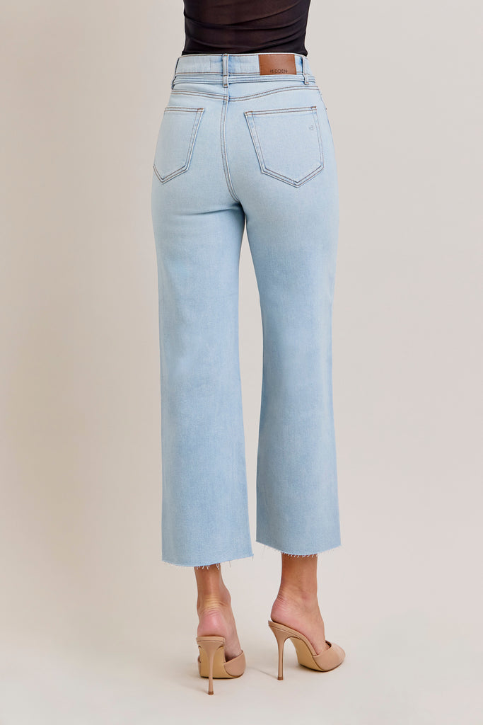 [ELLA] LIGHT WASH TIE WAIST CLEAN STRETCH WIDE LEG