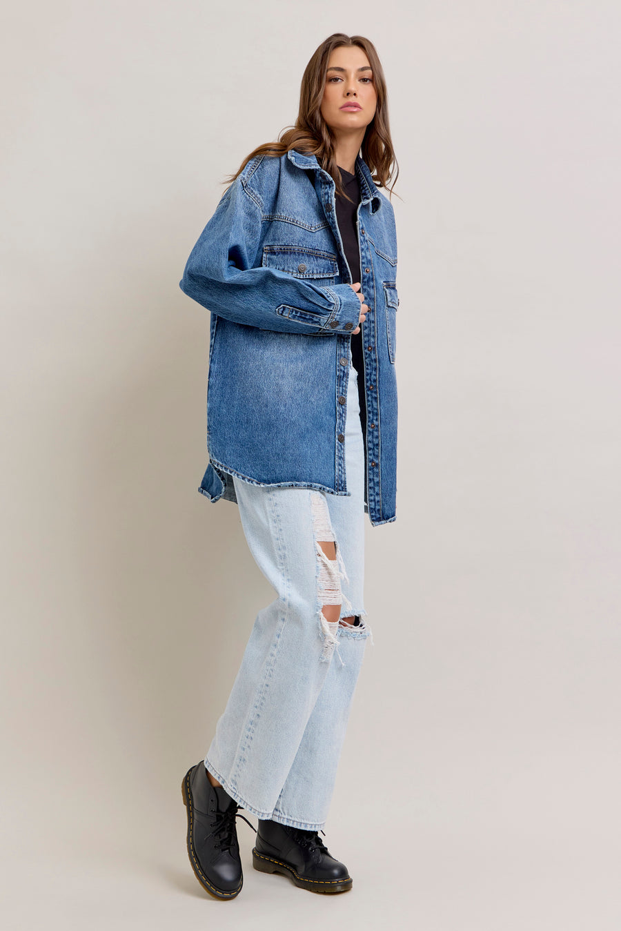 [ABBEY] MEDIUM DARK WASH OVERSIZE WESTERN ABBY SHIRT