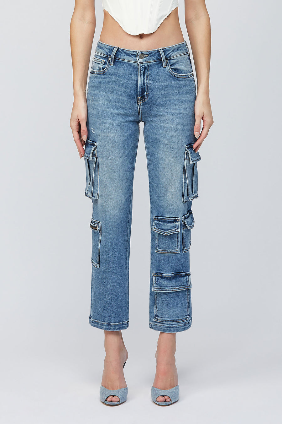 [TRACEY] MEDIUM DARK 27" INSEAM CARGO RELAXED STRAIGHT JEAN