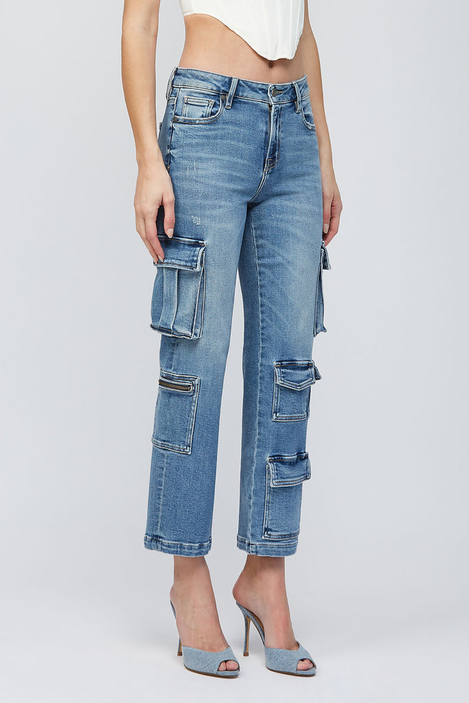 [TRACEY] MEDIUM DARK 27" INSEAM CARGO RELAXED STRAIGHT JEAN