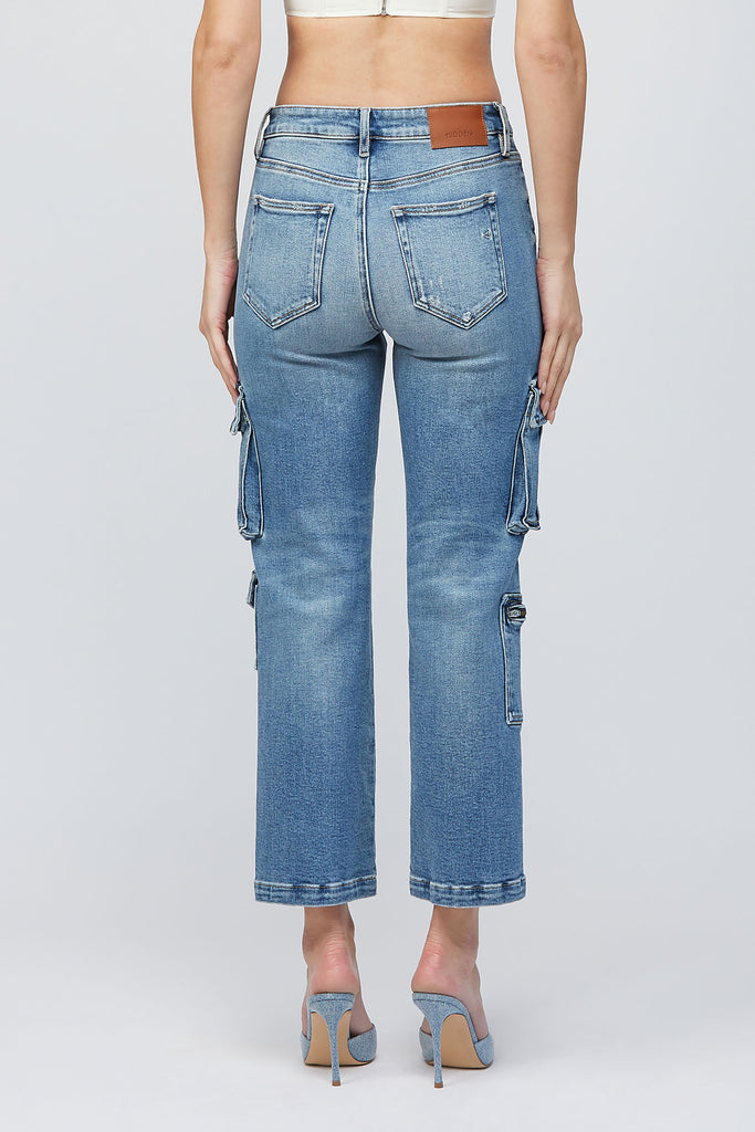 [TRACEY] MEDIUM DARK 27" INSEAM CARGO RELAXED STRAIGHT JEAN