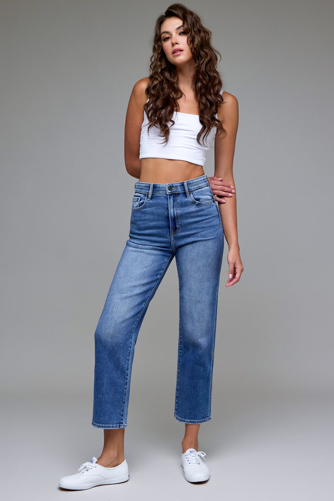 [TRACEY] Dark Clean Stretch Cropped Relaxed Straight Jean