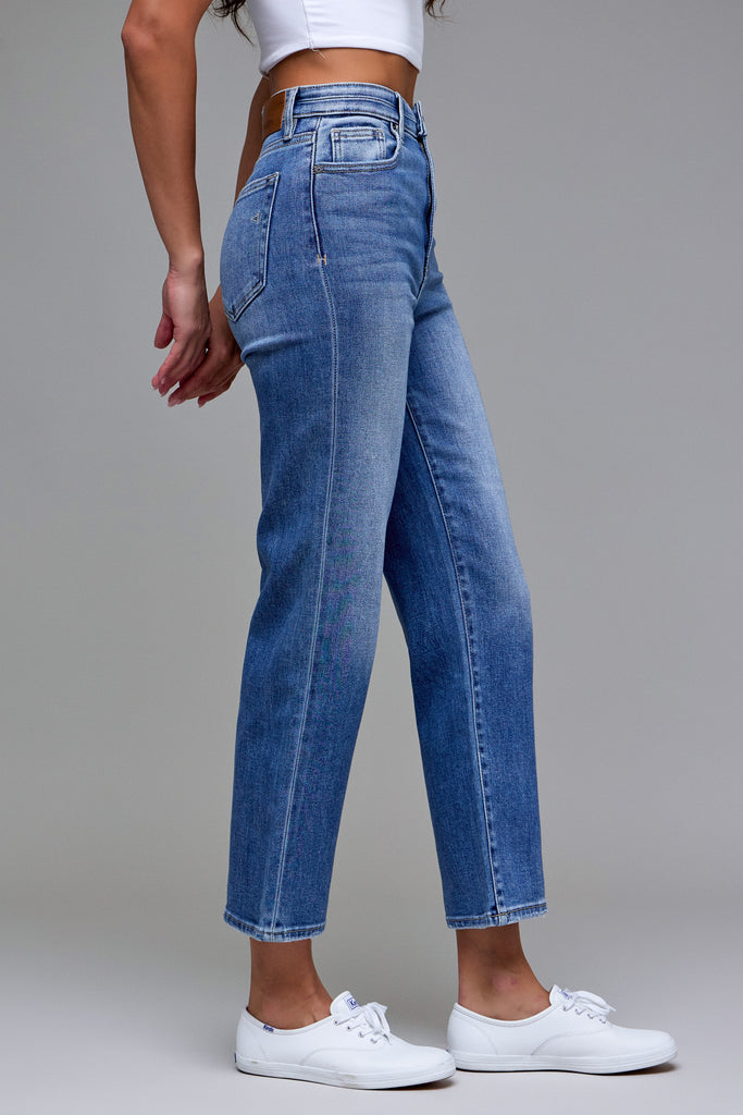 [TRACEY] Dark Clean Stretch Cropped Relaxed Straight Jean