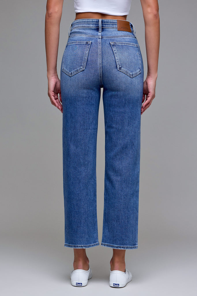 [TRACEY] Dark Clean Stretch Cropped Relaxed Straight Jean