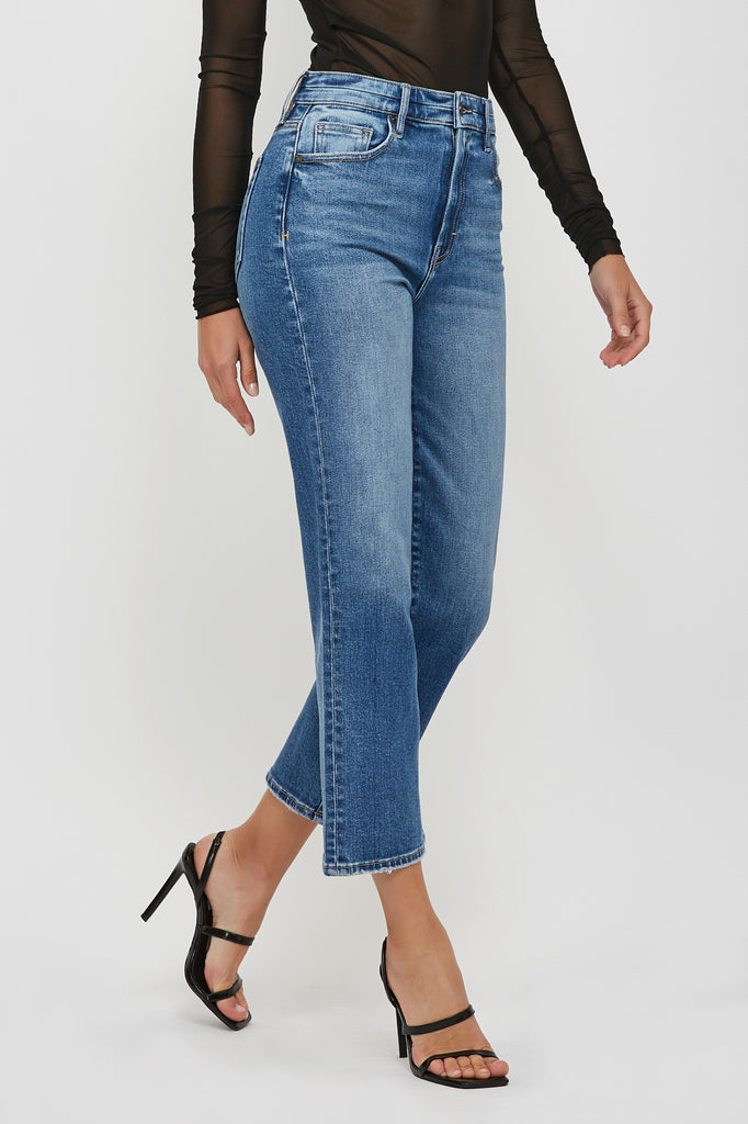 [TRACEY] DARK CLEAN STRETCH CROPPED RELAXED STRAIGHT JEAN