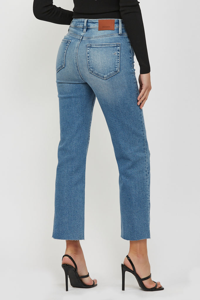 [TRACEY] MEDIUM WASH KNEE SLIT STRETCH RELAXED STRAIGHT