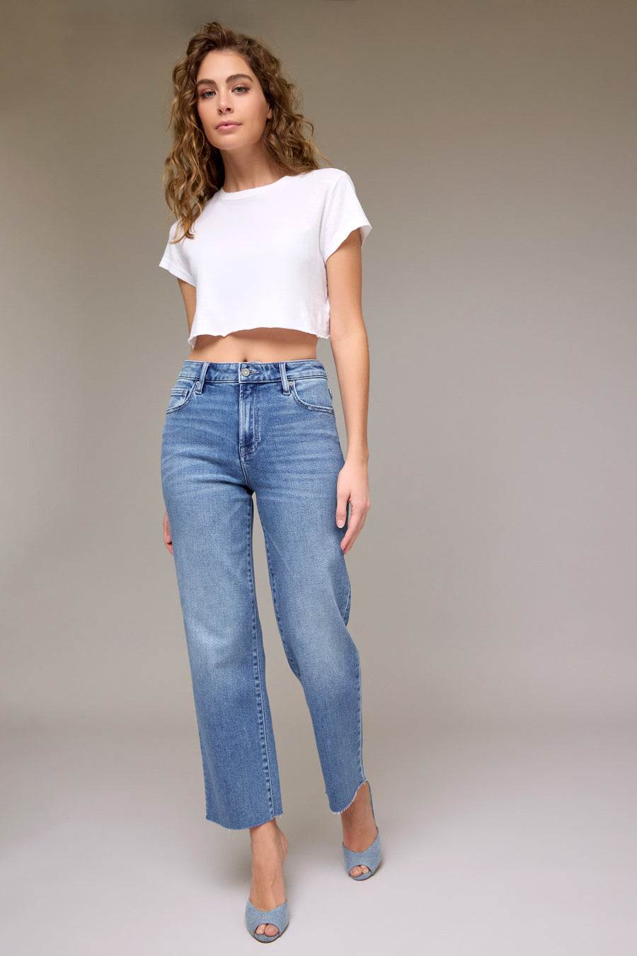 [TRACEY] Medium Wash 28" Inseam Clean High Rise Straight