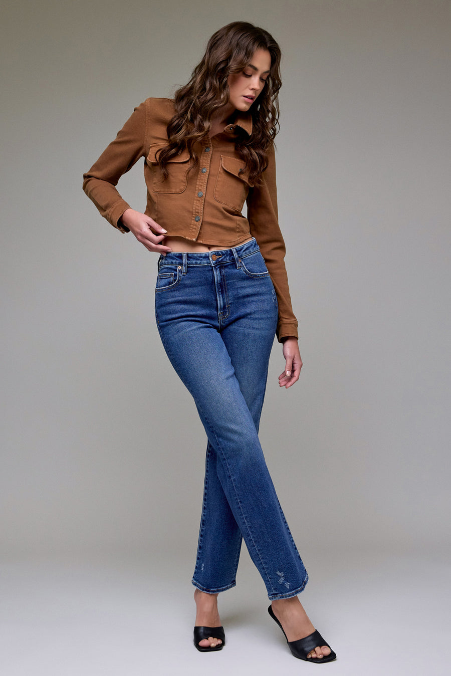 [TRACEY] Dark Wash Clean Stretch Mid-High Rise Classic Straight