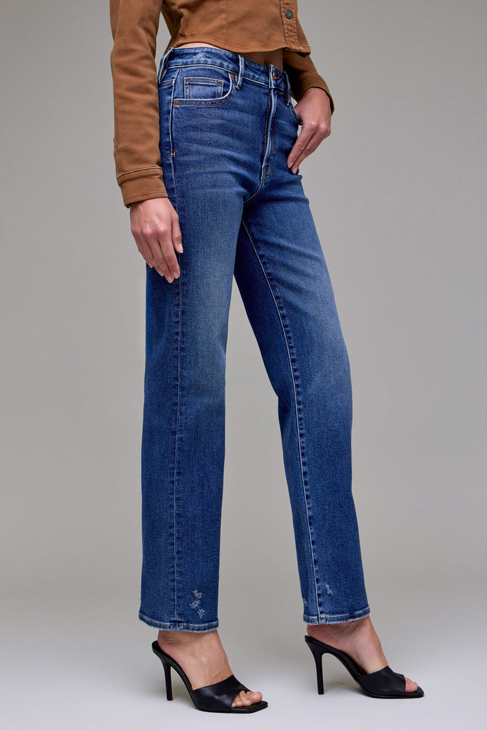 [TRACEY] Dark Wash Clean Stretch Mid-High Rise Classic Straight