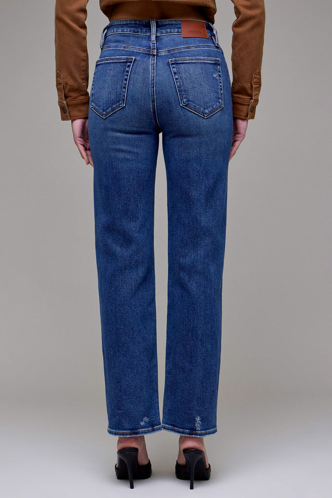 [TRACEY] Dark Wash Clean Stretch Mid-High Rise Classic Straight