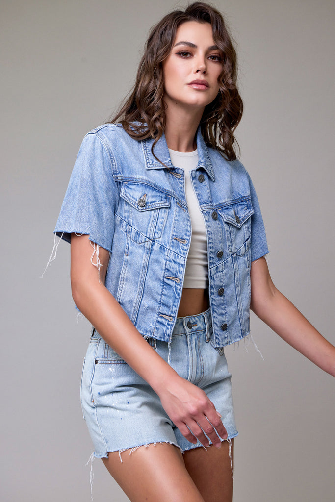 [REBEL] Light Wash Short Sleeve Cropped Jacket