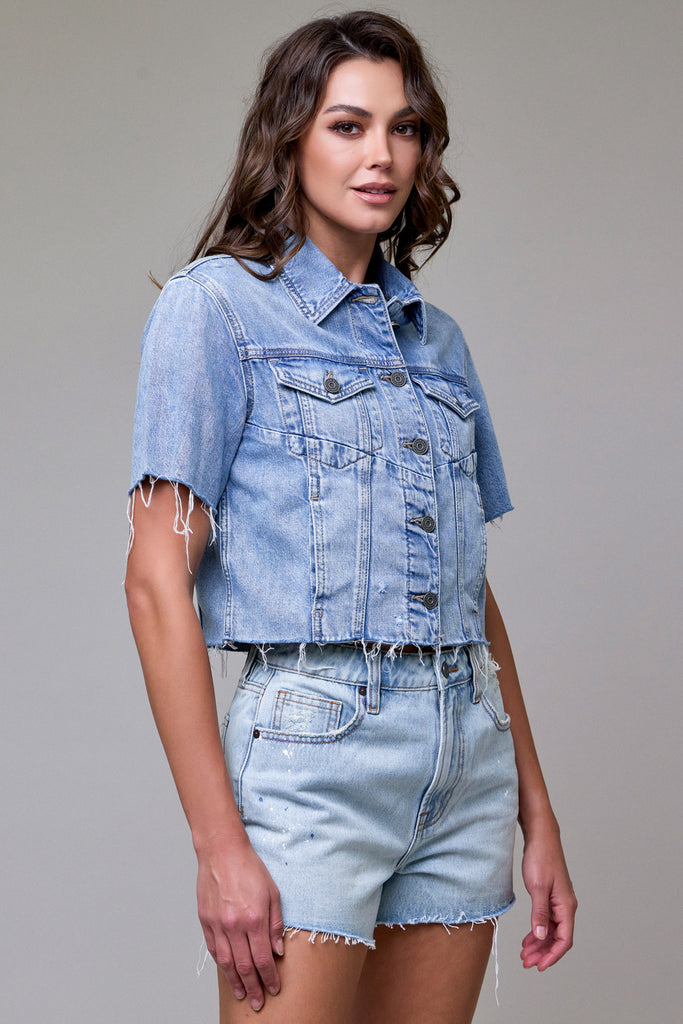 [REBEL] Light Wash Short Sleeve Cropped Jacket