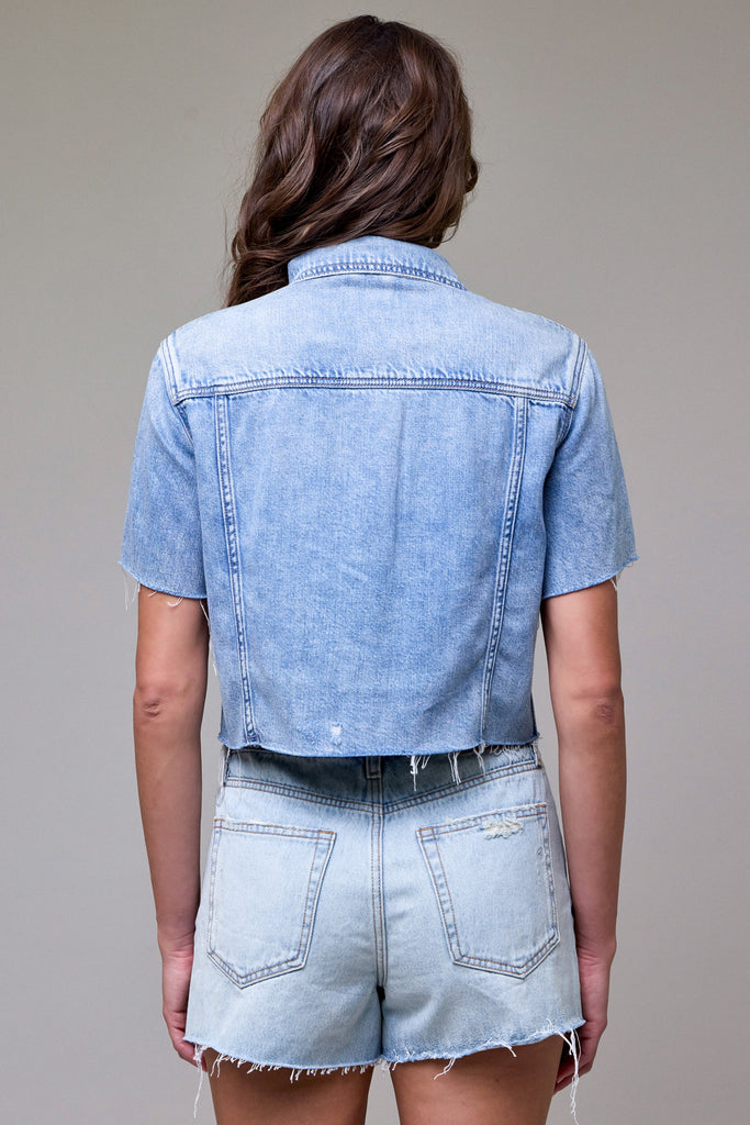 [REBEL] Light Wash Short Sleeve Cropped Jacket