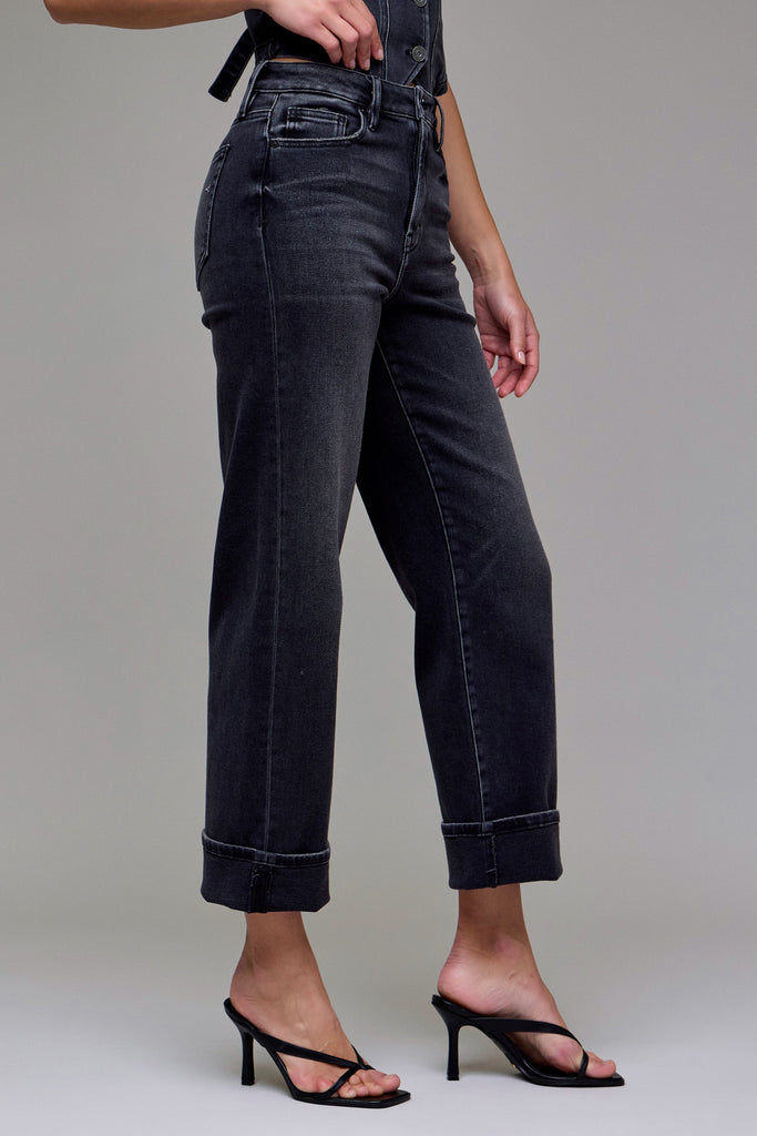 [ELLA] Charcoal Wash Cuffed 27" Inseam Classic Straight