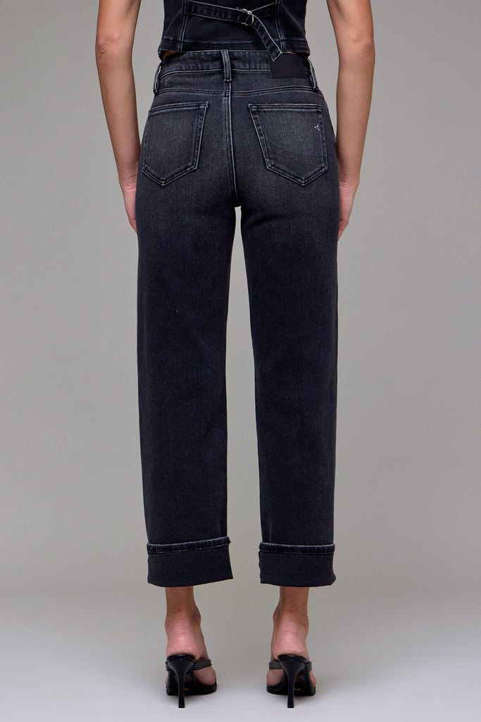 [ELLA] Charcoal Wash Cuffed 27" Inseam Classic Straight