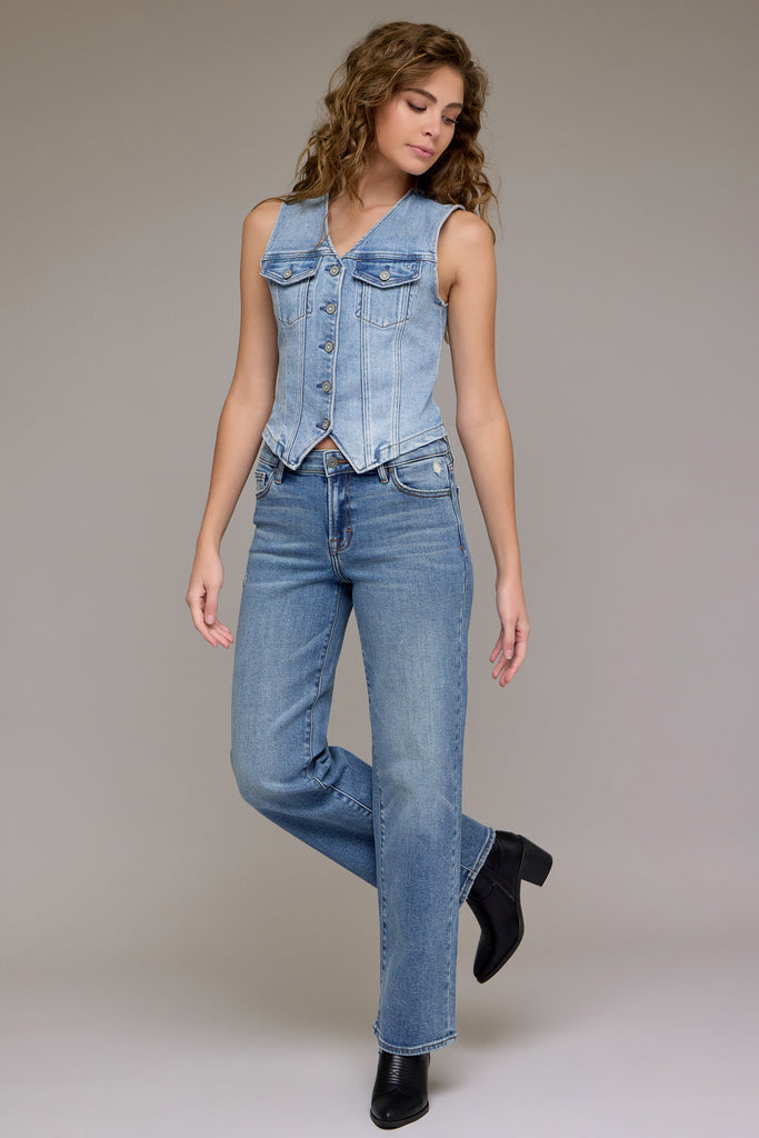 [ELLA] Medium Vintage 31" Inseam Clean Mid Rise Wide Straight