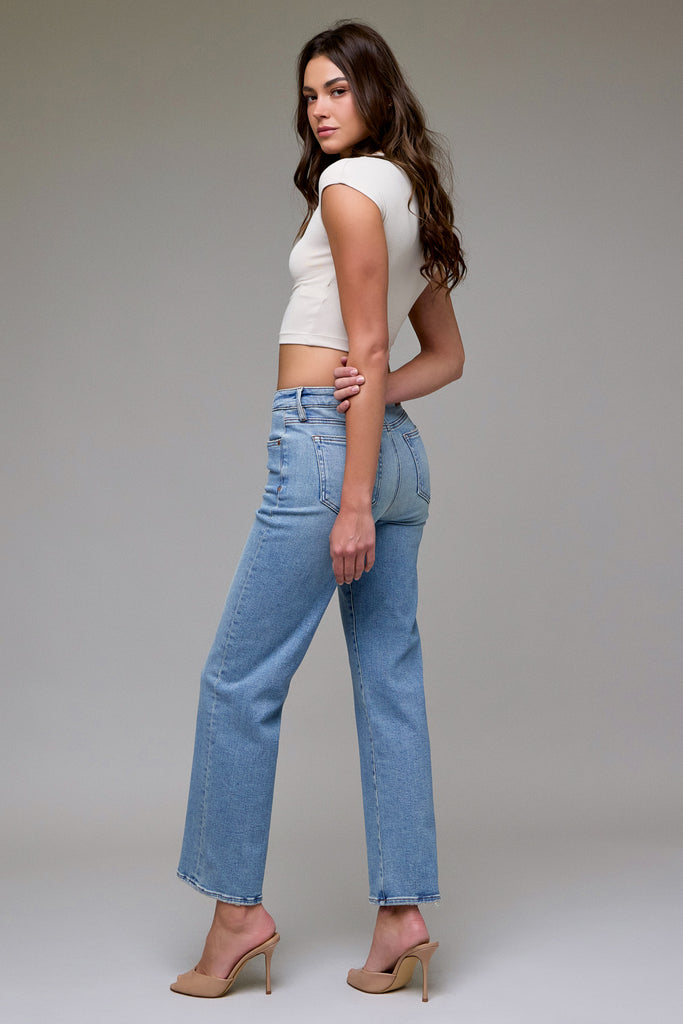 [ELLA] Vintage Wash Stretch Mid Rise Classic Straight