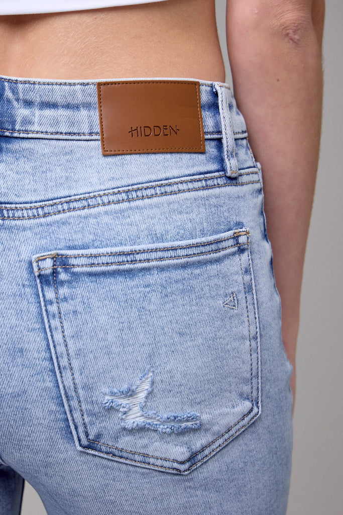 [TRACEY] Light Wash Knee Distressed Crop Straight