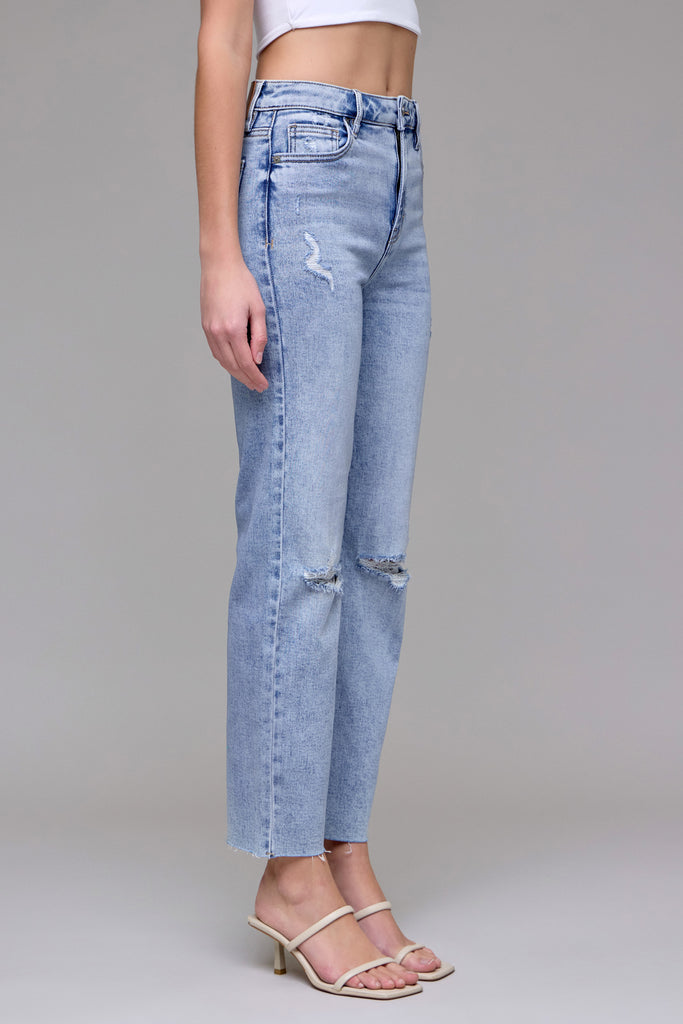 [TRACEY] Light Wash Knee Distressed Crop Straight