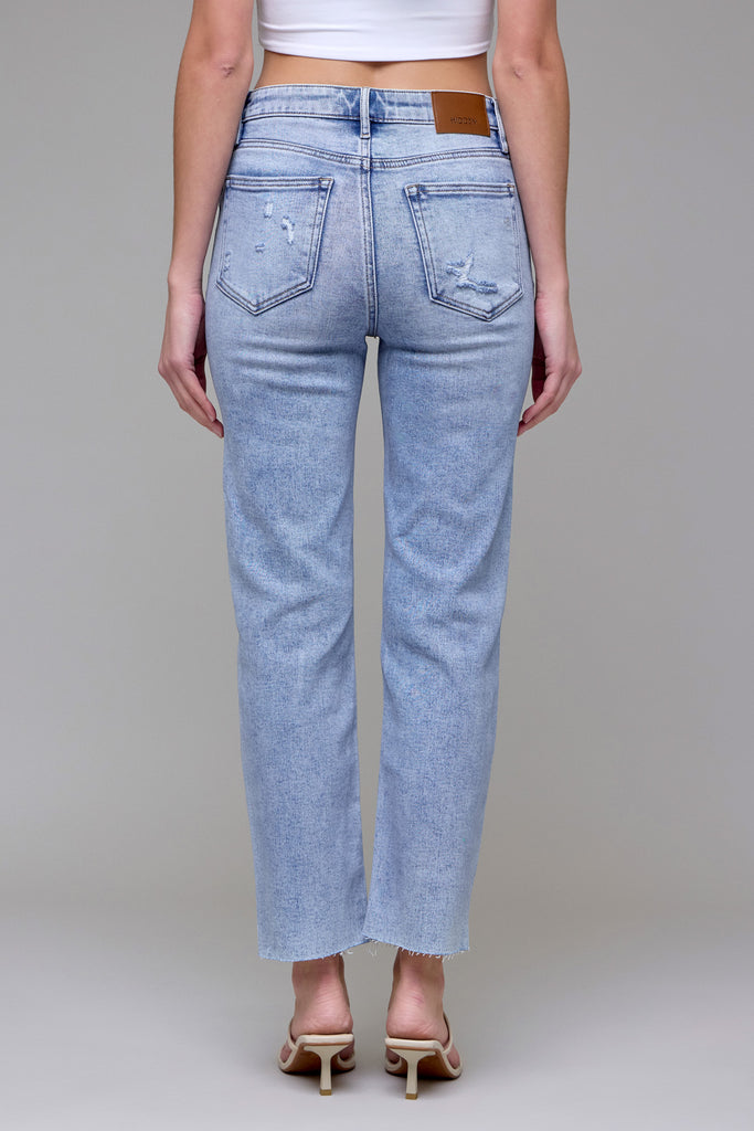 [TRACEY] Light Wash Knee Distressed Crop Straight