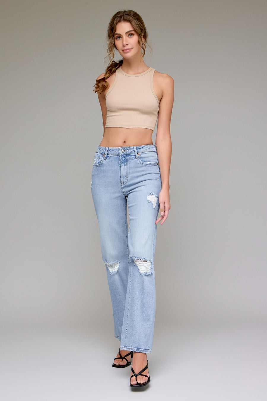 [ELLA] Light Wash Distressed 31" Inseam Wide Straight