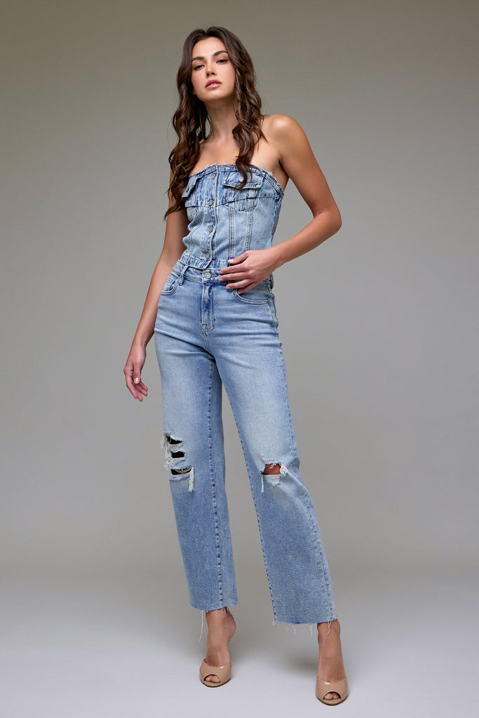 [ELLA] Light Vintage Knee Distressed 31" Inseam Classic Straight
