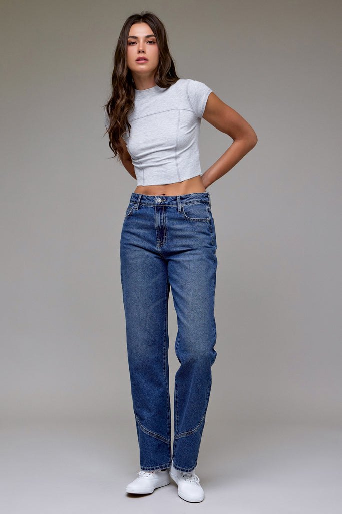 [ELLA] Medium Wash Fashion High Rise Classic Straight