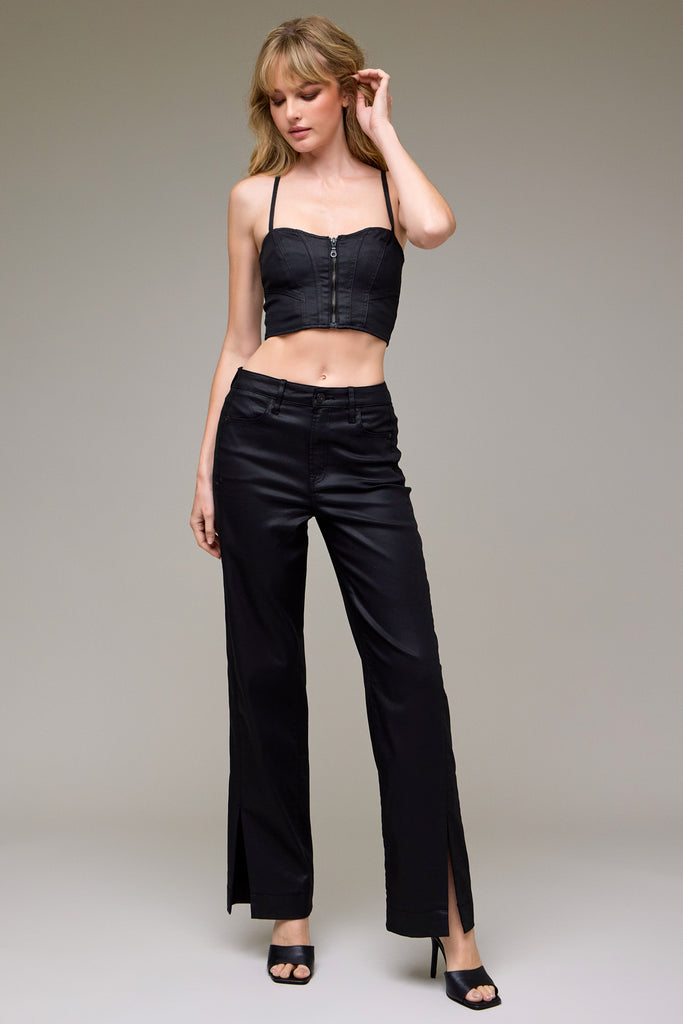 [TRACEY] Coated Slit High Rise 32" Inseam Classic Straight