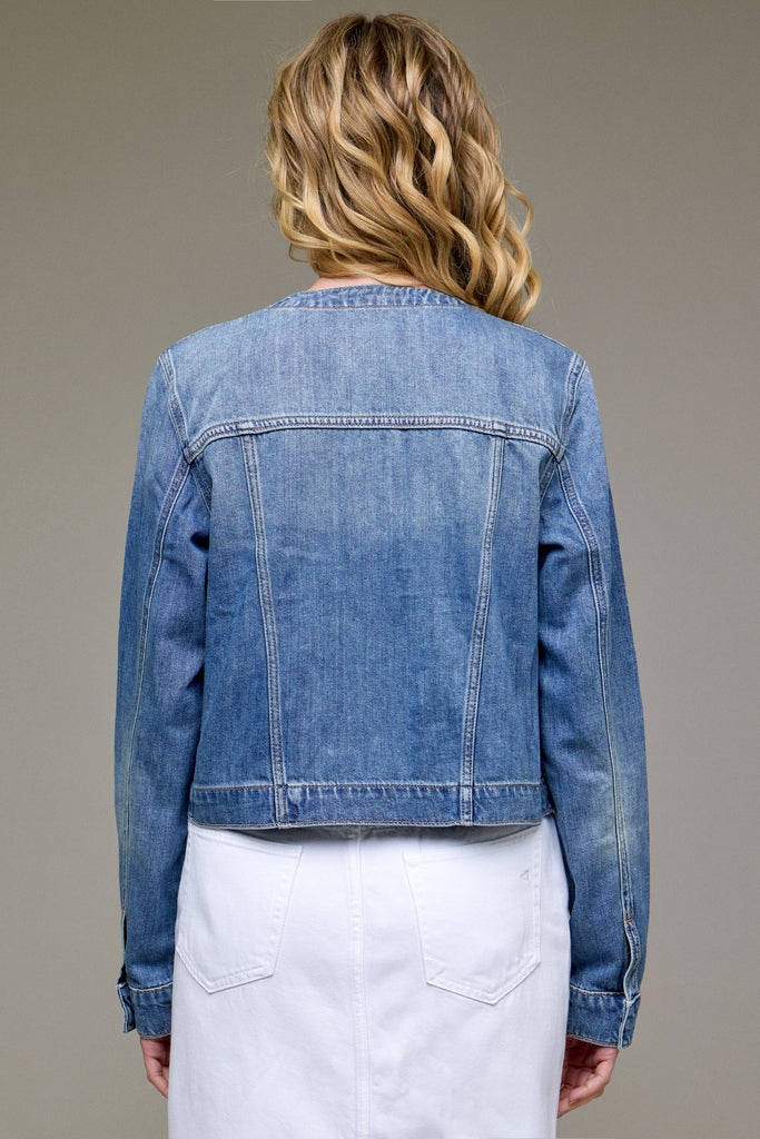 [REBEL] MEDIUM LIGHT COLLARLESS TRUCKER JACKET