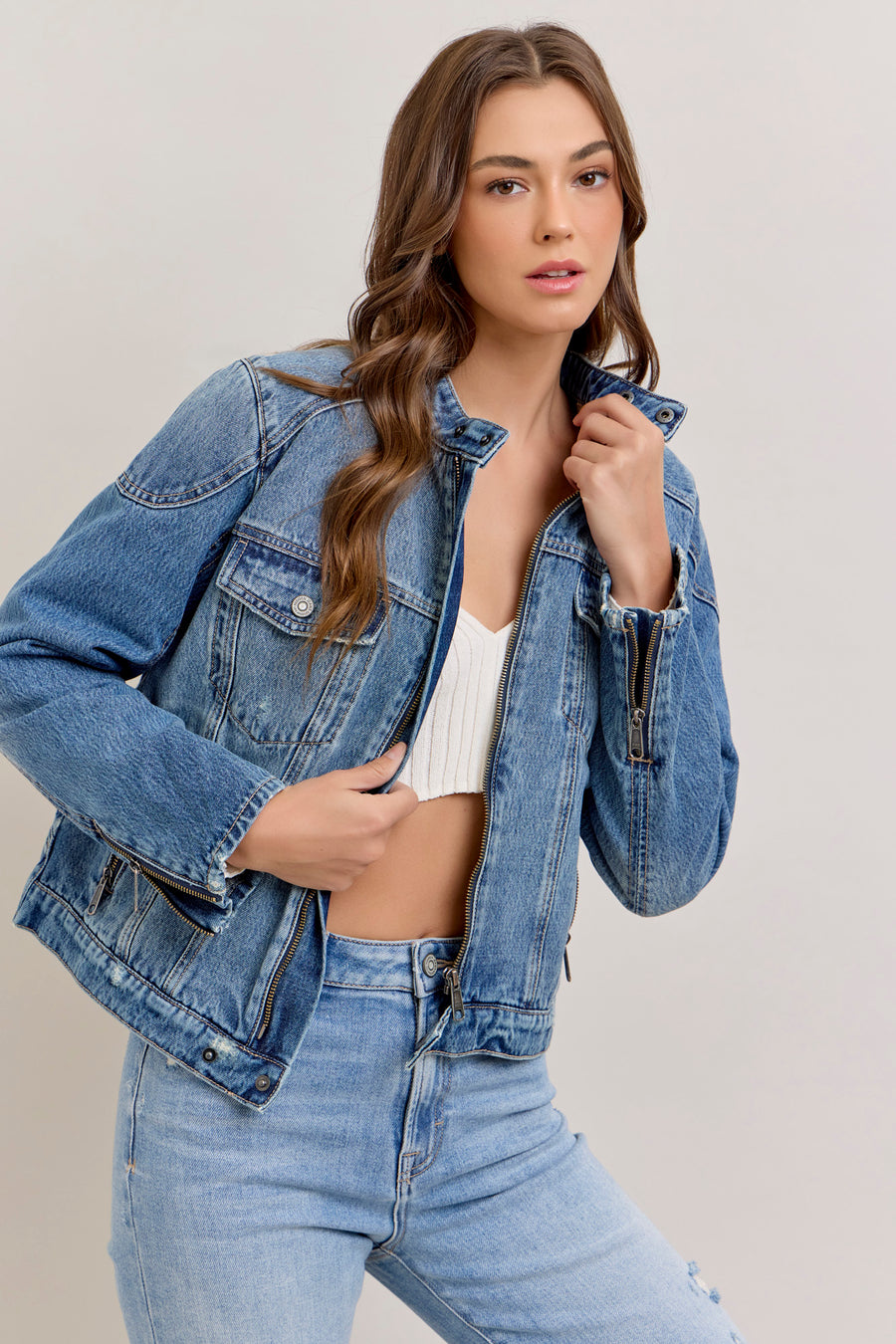 [REBEL] Medium Wash Classic Biker Jacket
