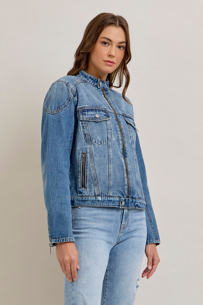 [REBEL] Medium Wash Classic Biker Jacket
