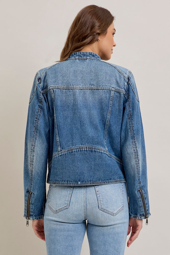 [REBEL] Medium Wash Classic Biker Jacket