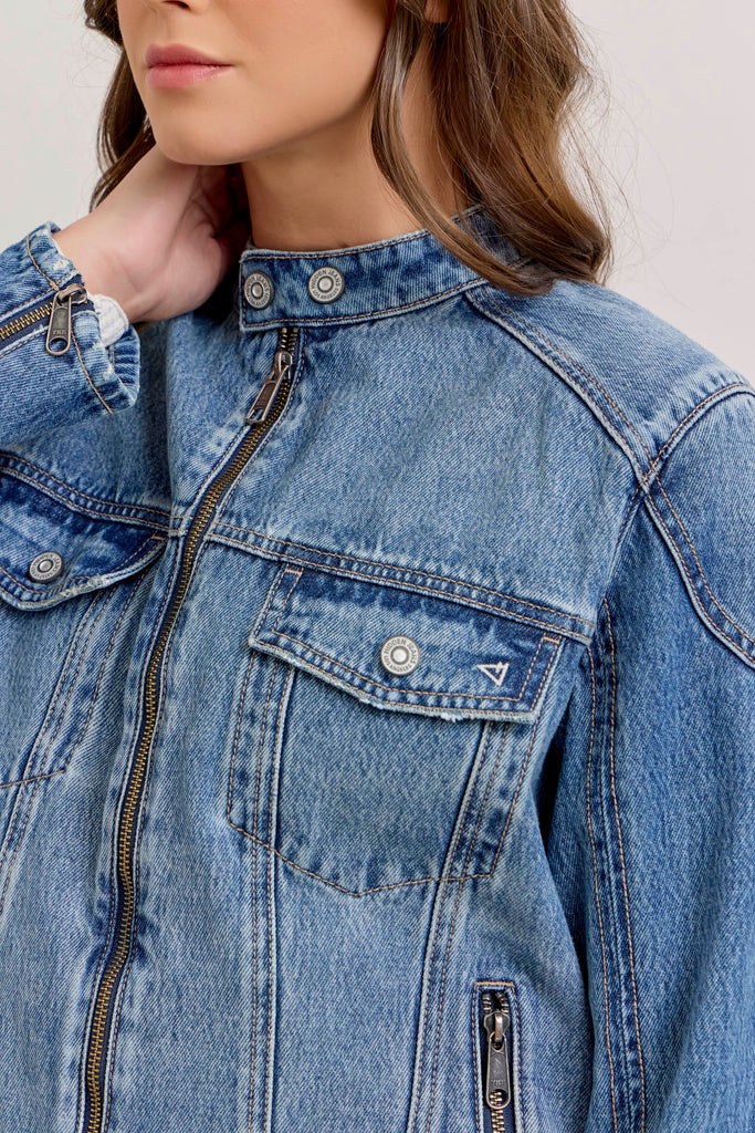 [REBEL] Medium Wash Classic Biker Jacket