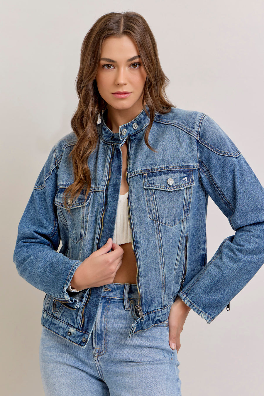 [REBEL] Medium Wash Classic Biker Jacket