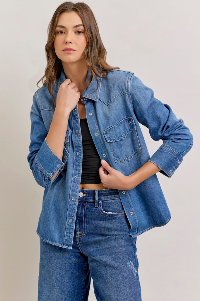 [ABBY] MEDIUM WASH BASIC WESTERN SHIRT