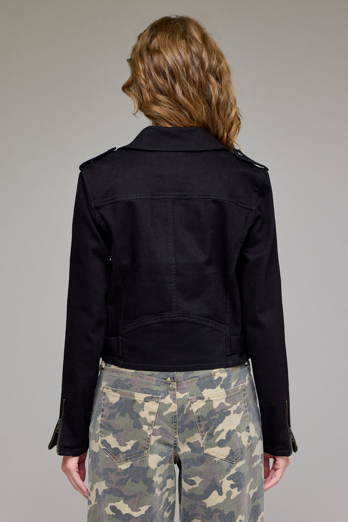 [REBEL] BLACK WASH REGULAR FIT BIKER JACKET