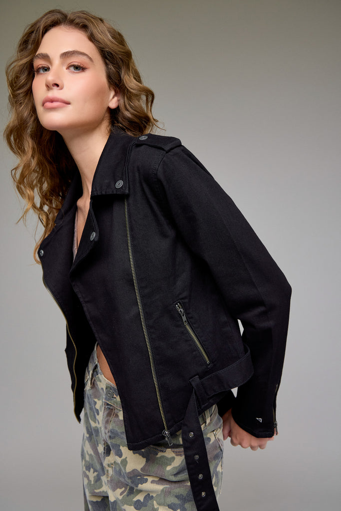[REBEL] BLACK WASH REGULAR FIT BIKER JACKET
