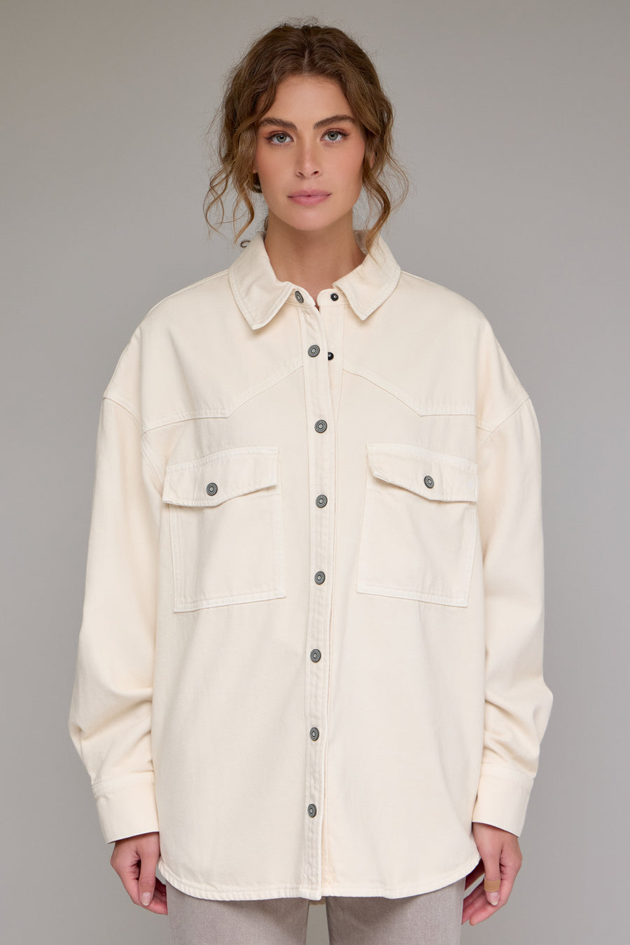 [ABBEY] Ecru Wash Oversized Western Shirt