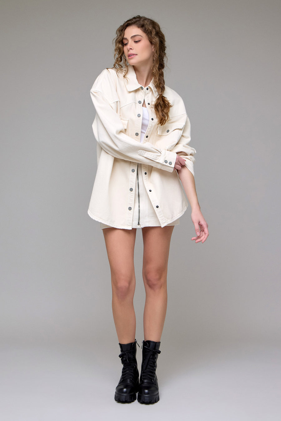 [ABBEY] Ecru Wash Oversized Western Shirt