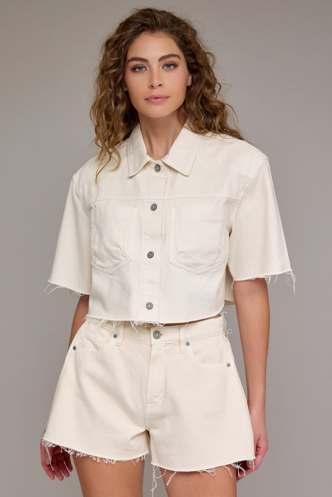 [ABBEY] Ecru Wash Boxy Cropped Shirt