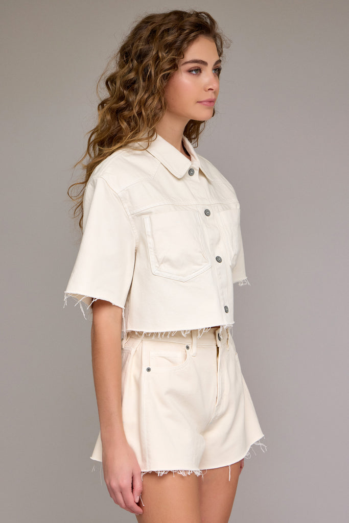 [ABBEY] Ecru Wash Boxy Cropped Shirt