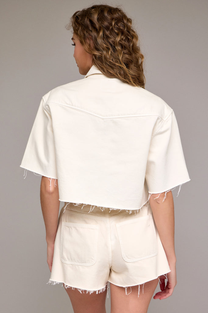 [ABBEY] Ecru Wash Boxy Cropped Shirt