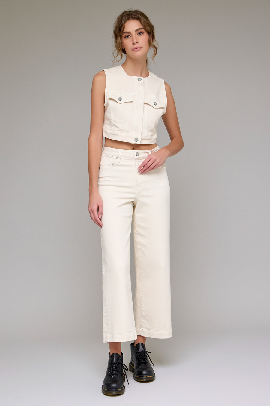 [NORI] Ecru Clean Stretch Cropped Wide leg