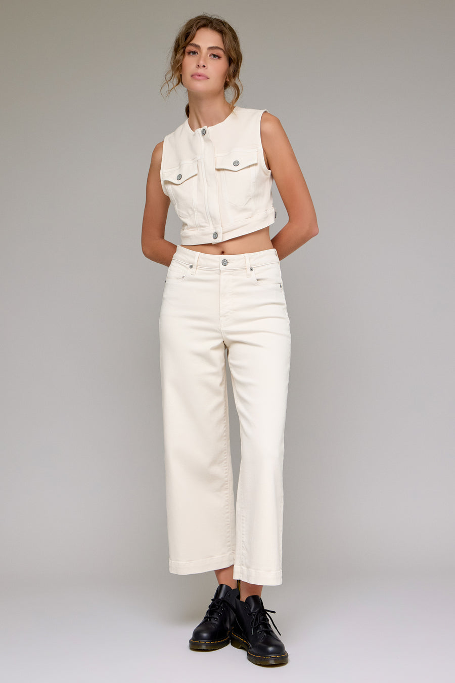 [NORI] Ecru Clean Stretch Cropped Wide leg