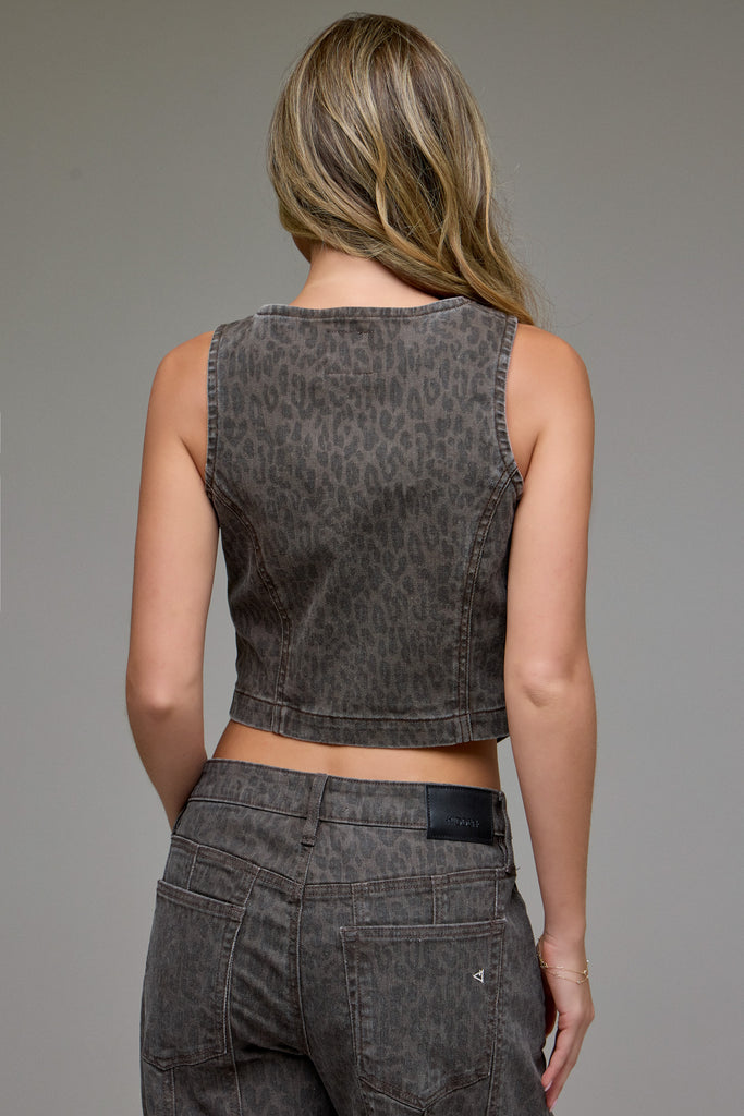 [ABBEY] Brown Cheetah Cropped Fitted Vest