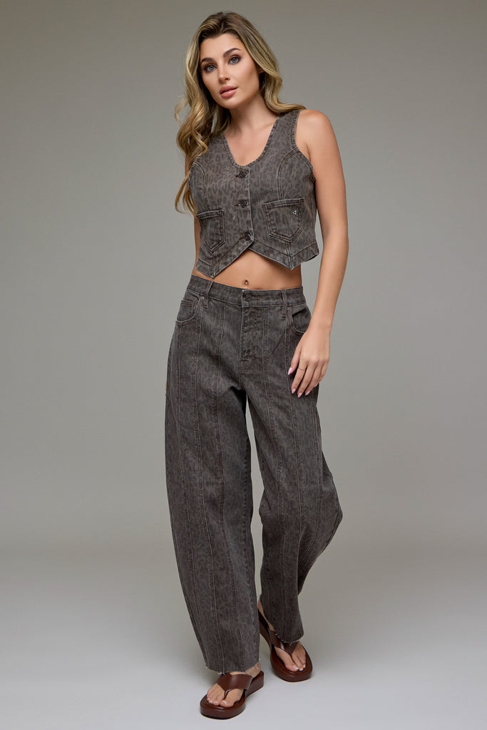 [ABBEY] Brown Cheetah Cropped Fitted Vest