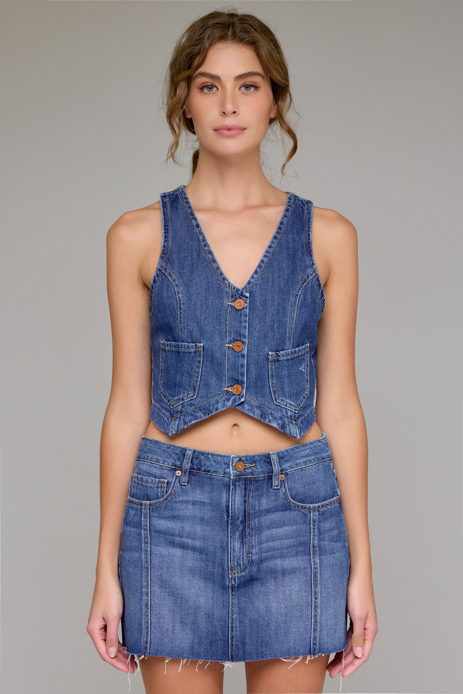 [REBEL] Dark Wash Super Soft Cropped Fitted Vest