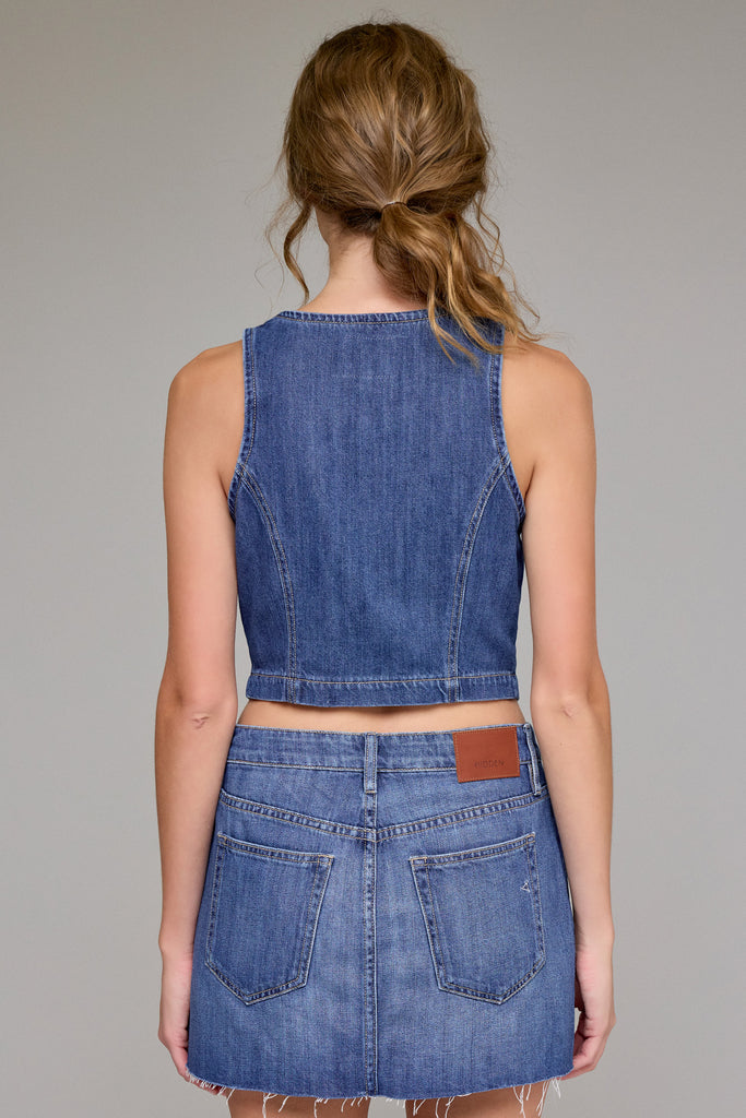 [REBEL] Dark Wash Super Soft Cropped Fitted Vest