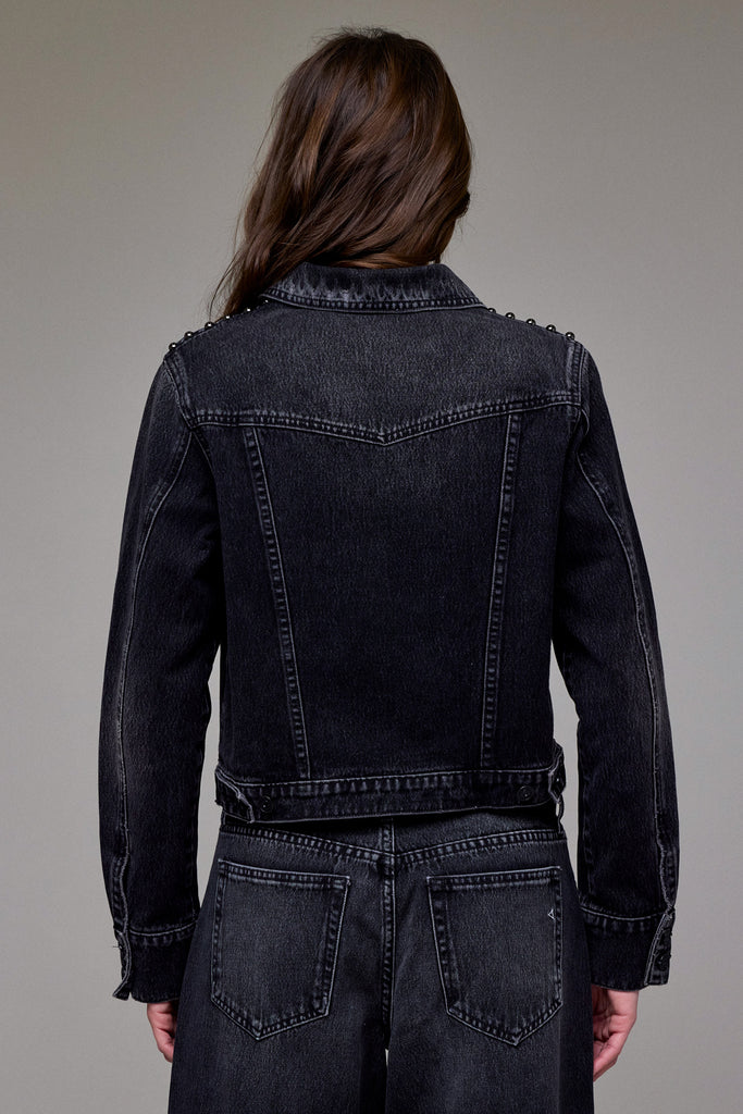 [REBEL] Charcoal Fitted Studded Trucker Jacket